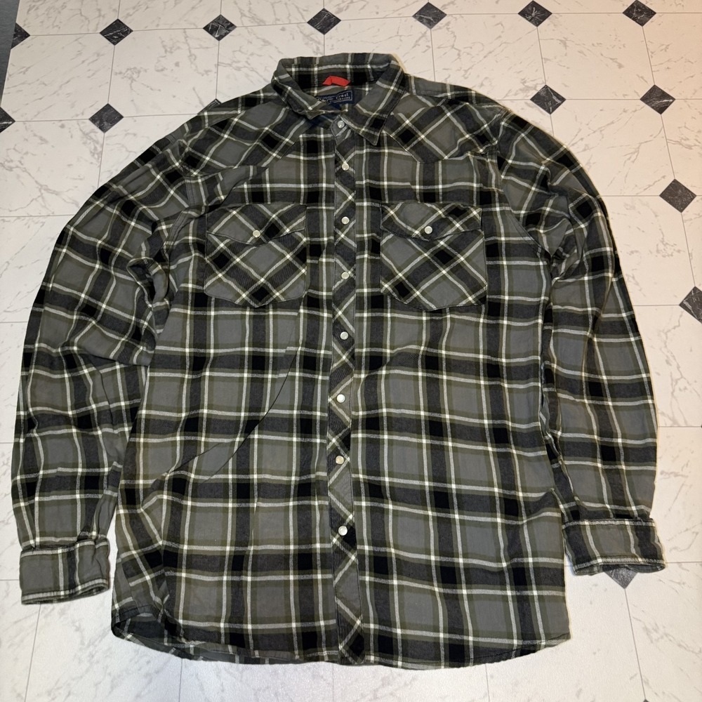 Pacific Crest Plaid Western‎ Snap Button-Up Shirt Green Gray Men's 2XLT